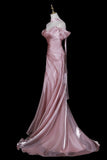 Dusty Rose Water Gloss Yarn Off the Shoulder Mermaid Evening Gown Formal Dress HZ0429