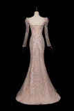 Champagne Sequin Lace Mermaid Wedding Guest Dress with Detachable Train HZ0429
