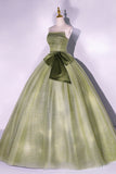 Green Strapless Tulle Long Formal Dress, A-Line Evening Party Dress HZ0429