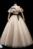 Champagne Tulle Long Prom Dresses, A-Line Princess Evening Dress HZ0429