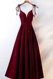 Burgundy Velvet Long Prom Dresses, Simple A-Line Evening Dresses HZ0429
