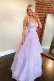 Purple V-Neck Tulle Long Prom Dress, A-Line Evening Party Dress HZ0429