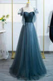 Blue Tulle Long A-Line Prom Dress, Lovely Blue Evening Party Dress HZ0429