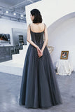 Gray Tulle Beaded Floor Length Prom Dress, A-Line Party Dress HZ0429