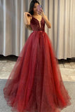 Burgundy Lace Tulle Evening Dress, Detachable Two Piece Prom Dress HZ0429