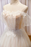 Champagne Lace Long A-line Prom Dress, Off the Shoulder Evening Dress HZ0429