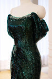 Green Sequins Long Prom Dress, Mermaid Off the Shoulder Evening Party Dress HZ0429