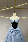 Blue Strapless Satin Tulle Long Prom Dress, Beautiful A-Line Princess Dress HZ0429