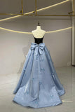Blue Strapless Satin Tulle Long Prom Dress, Beautiful A-Line Princess Dress HZ0429