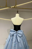 Blue Strapless Satin Tulle Long Prom Dress, Beautiful A-Line Princess Dress HZ0429