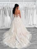 Champagne Tulle Lace Long Prom Dress, Elegant Strapless Formal Party Dress HZ0429