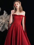 Burgundy Satin Long Prom Dress, Beautiful A-Line Off the Shoulder Evening Party Dress HZ0429