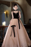 Black Velvet and Shiny Tulle Long Prom Dress, Beautiful A-Lace Backless Party Dress HZ0429