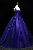 Purple Satin Long Prom Gown, A-Line Backless Evening Party Dress HZ0429