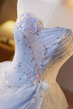Sparkling Tulle Long Prom Dress, Beautiful A-Line Strapless Evening Party Dress HZ0429