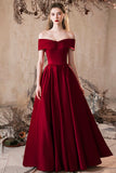 Burgundy Satin Long Prom Dress, Lovely A-Line Off the Shoulder Evening Party Dress HZ0429