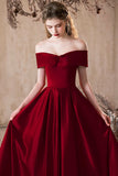 Burgundy Satin Long Prom Dress, Lovely A-Line Off the Shoulder Evening Party Dress HZ0429