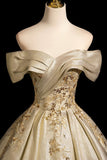 Elegant Gold Prom Dress Ball Gown, Off the Shoulder Long Prom Formal Dress HZ0429
