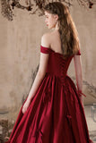 Burgundy Satin Long Prom Dress, Beautiful A-Line Evening Party Dress HZ0429