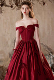 Burgundy Satin Long Prom Dress, Beautiful A-Line Evening Party Dress HZ0429