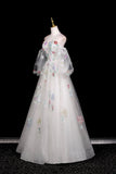 White Tulle Sequins Long Prom Dress, Beautiful A-Line Evening Party Dress HZ0429