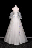 White Tulle Sequins Long Prom Dress, Beautiful A-Line Evening Party Dress HZ0429