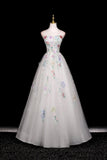White Tulle Sequins Long Prom Dress, Beautiful A-Line Evening Party Dress HZ0429