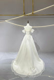 Ivory Tulle Lace-up Long Prom Dress, A-Line Off the Shoulder Party Dress HZ0429