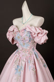 Pink Satin Lace Long Prom Dress, Lovely A-Line Off the Shoulder Evening Formal Dress HZ0429