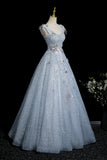 Enchanting Sky Blue Glitter Tulle Ball Gown, Beautiful A-Line Party Dress HZ0429