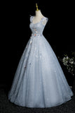 Enchanting Sky Blue Glitter Tulle Ball Gown, Beautiful A-Line Party Dress HZ0429