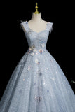 Enchanting Sky Blue Glitter Tulle Ball Gown, Beautiful A-Line Party Dress HZ0429